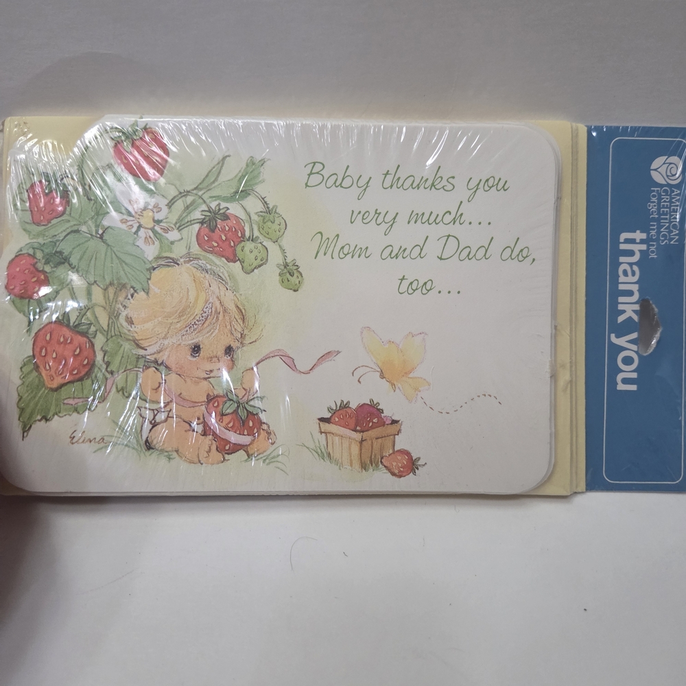 Vintage Cute Thank You Cards with Strawberries With Envelope (Set Of 10)